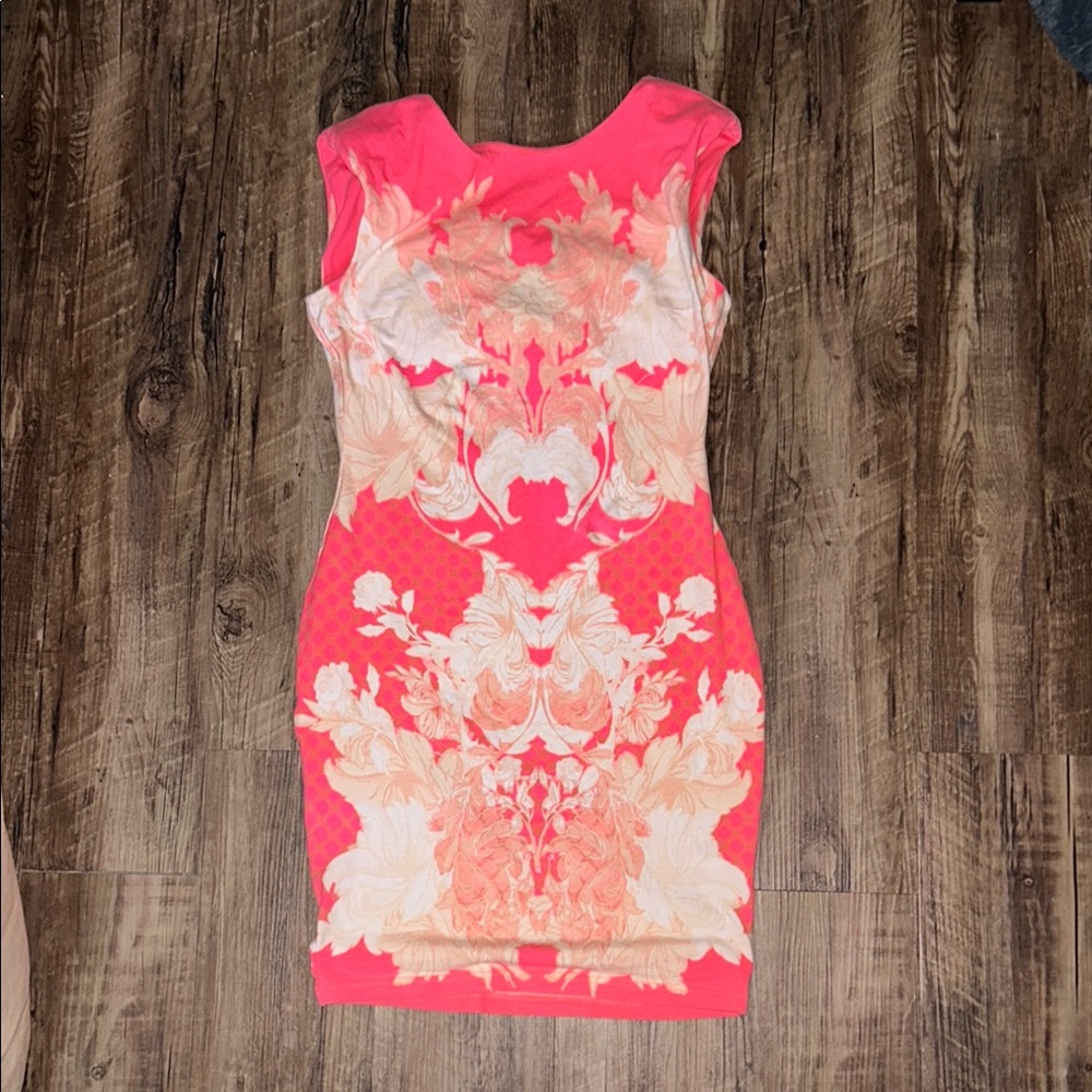 H&M Pink and Orange Bodycon Mini Dress Sleeveless Crew Neck